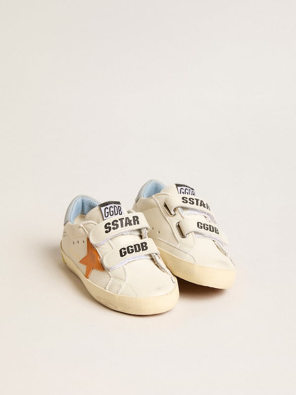 Golden Goose - Young Old School in leather with orange star and baby blue heel tab in 