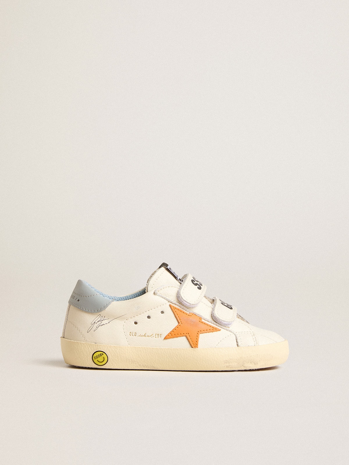 Golden Goose - Old School Young en cuir avec étoile orange et contrefort bleu pastel in 