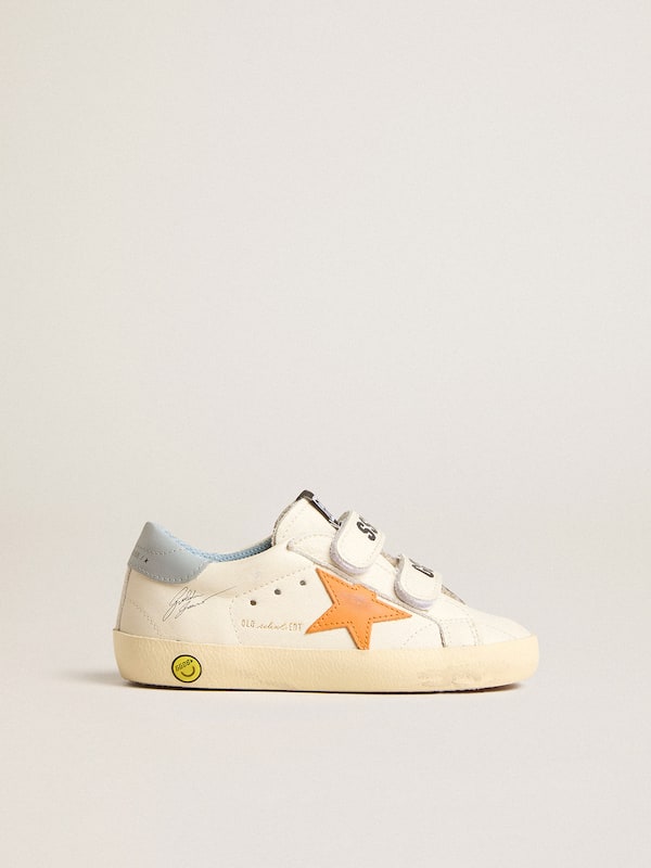 Golden Goose - Young Old School in leather with orange star and baby blue heel tab in 