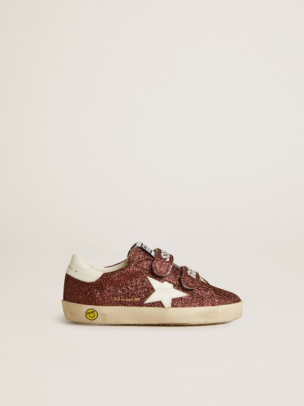 Golden Goose - Old School Junior in burgundy glitter with leather star and heel tab in 
