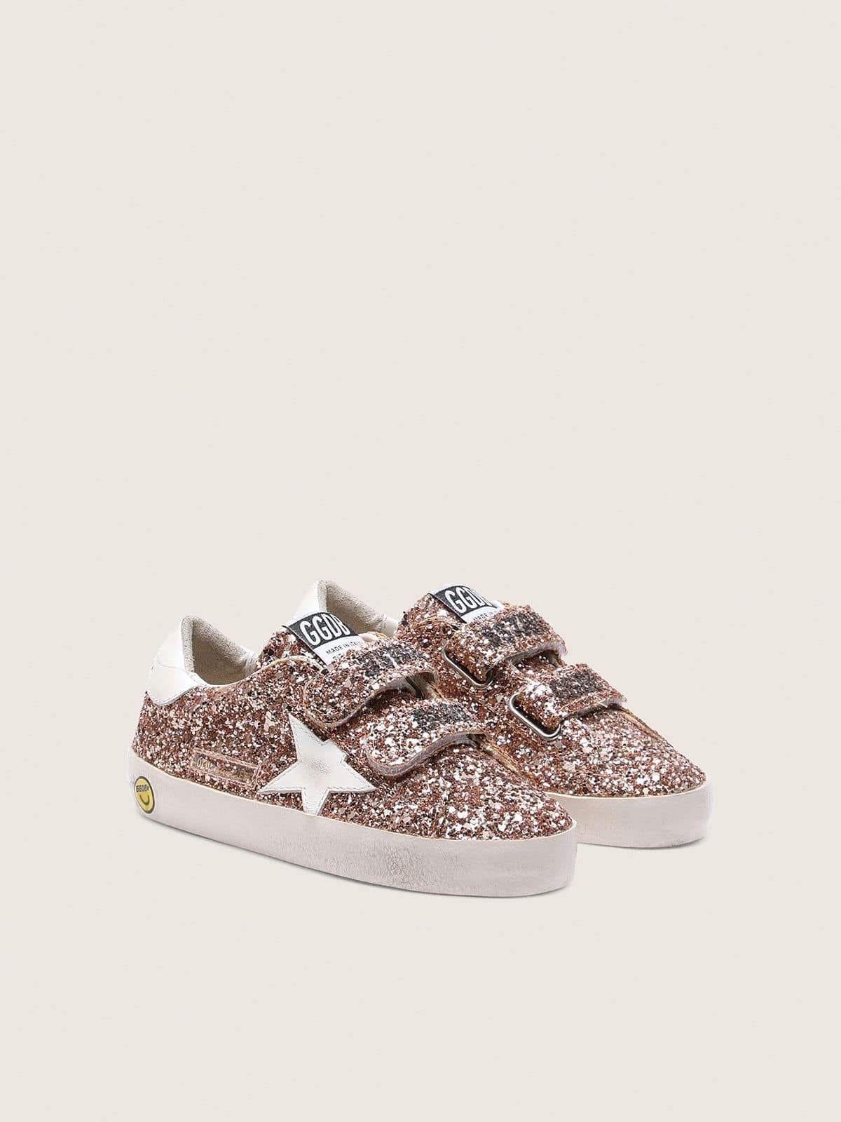 Golden Goose - Young Old School in peach-colored glitter with white leather inserts in 