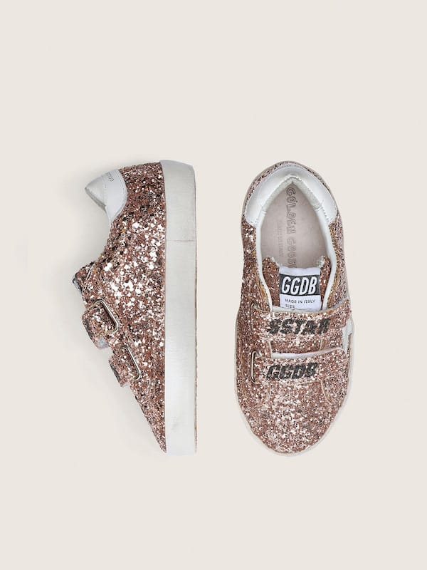 Golden Goose - Young Old School in peach-colored glitter with white leather inserts in 