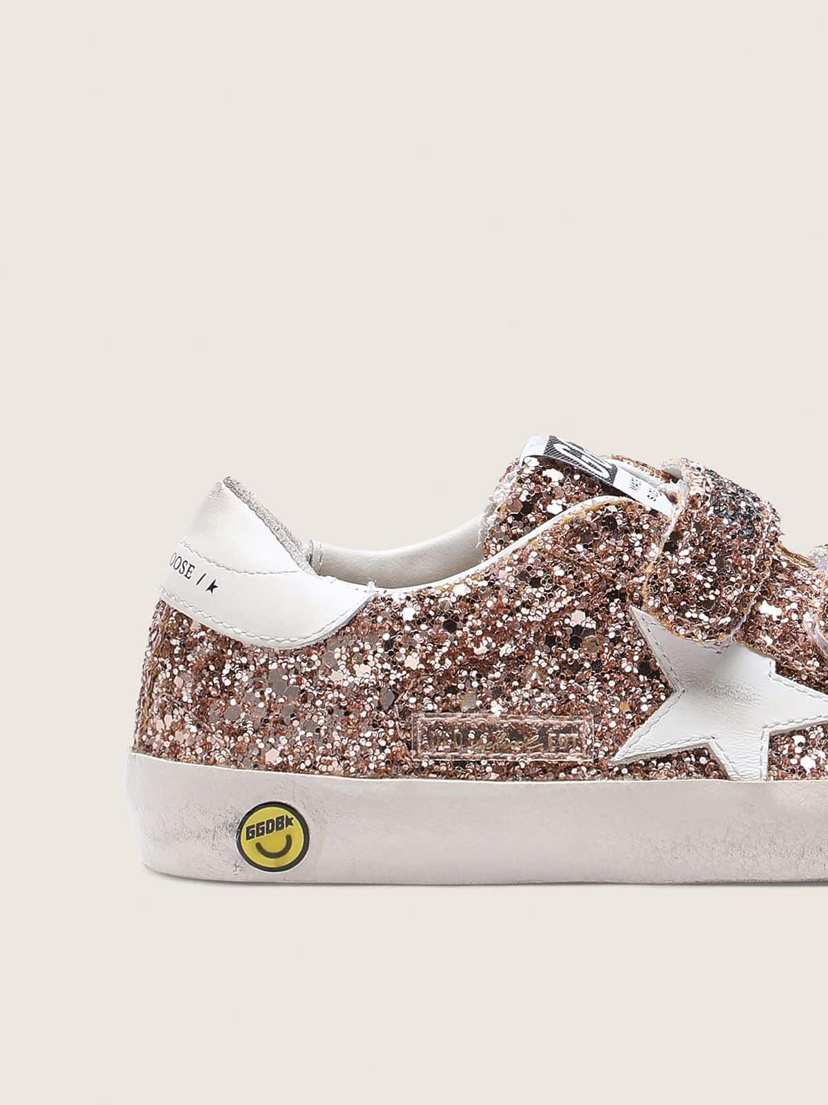 Golden Goose - Young Old School in peach-colored glitter with white leather inserts in 