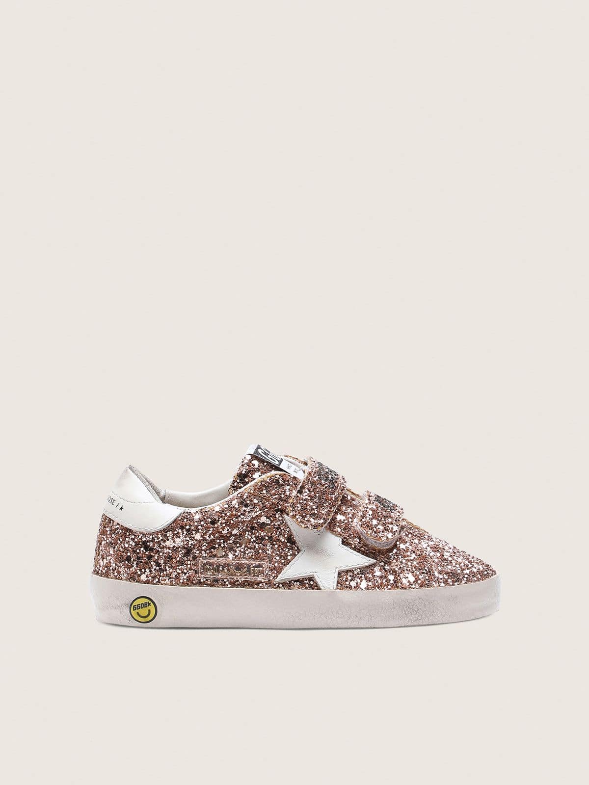 Golden Goose - Young Old School in peach-colored glitter with white leather inserts in 