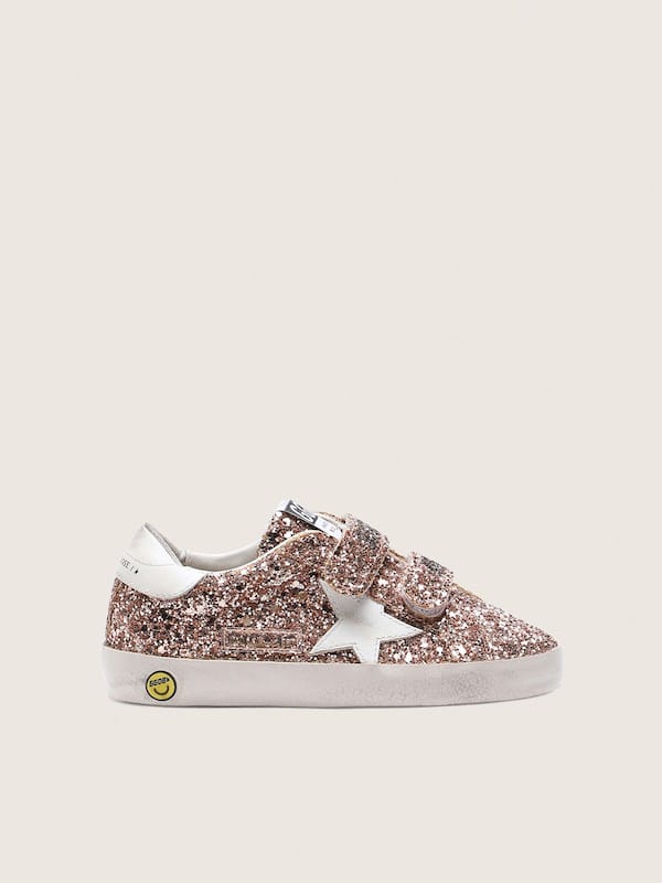 Golden Goose - Young Old School in peach-colored glitter with white leather inserts in 