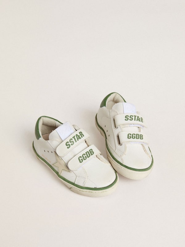 Golden Goose - Young Old School in white leather with green nappa heel tab and green insert in 