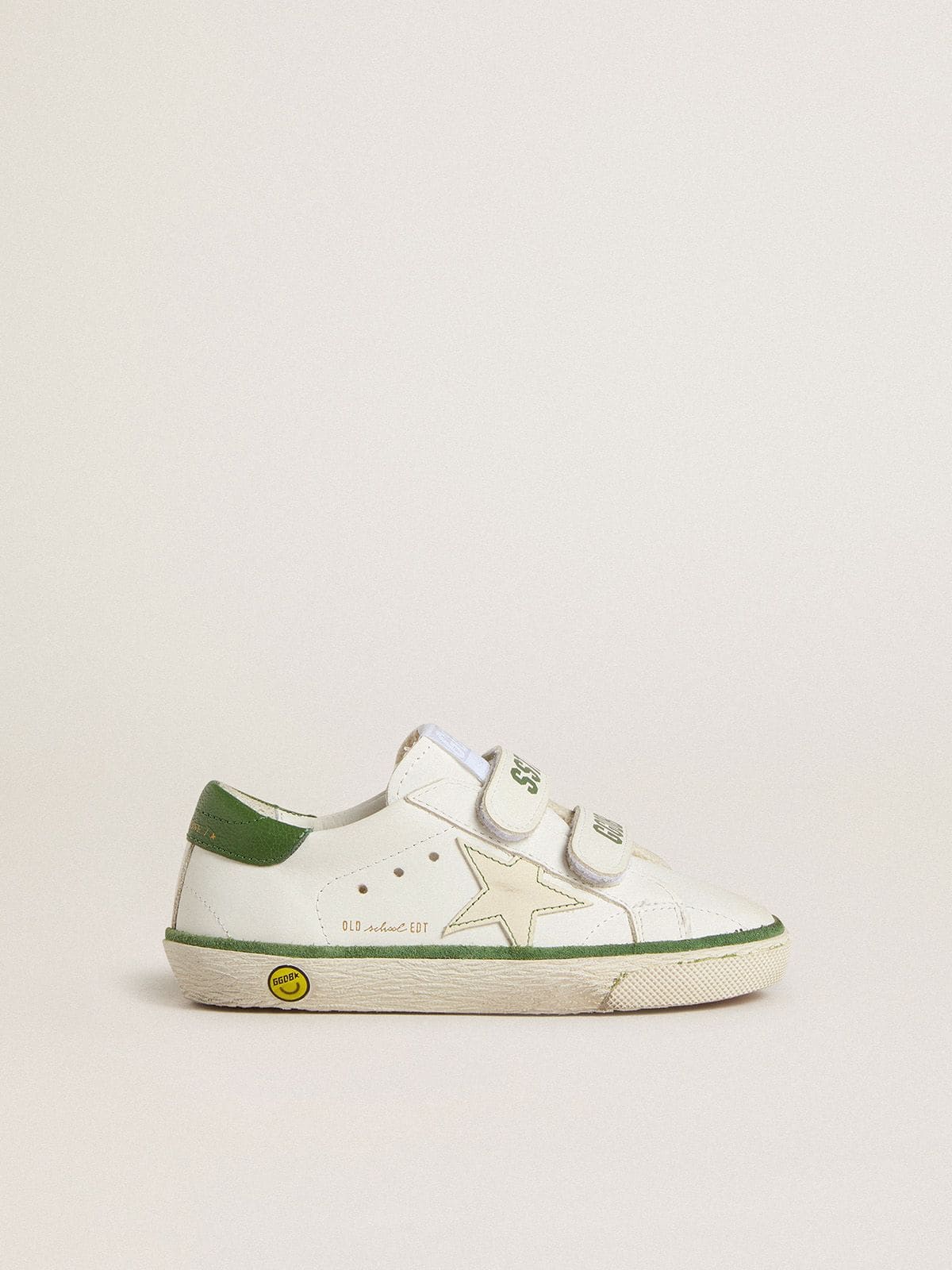 Golden Goose - Old School Young aus weißem Leder mit Nappaferse und Einsatz in Grün in 