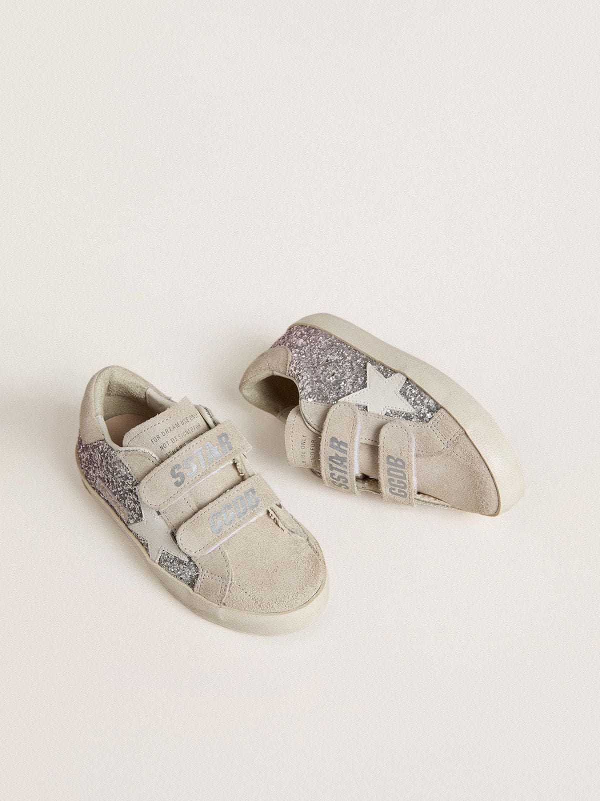Golden Goose - Old School Young à paillettes argentées et roses avec étoile en cuir blanc in 