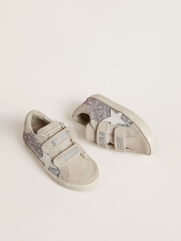 Golden Goose - Young Old School in silver and pink glitter with white leather star in 