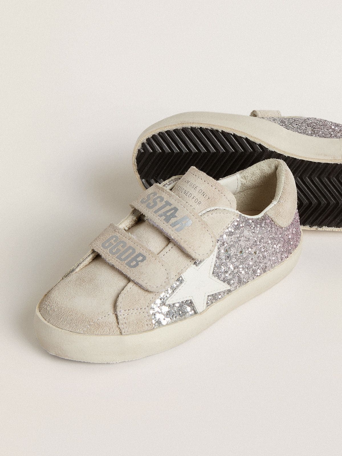 Golden Goose - Old School Young à paillettes argentées et roses avec étoile en cuir blanc in 