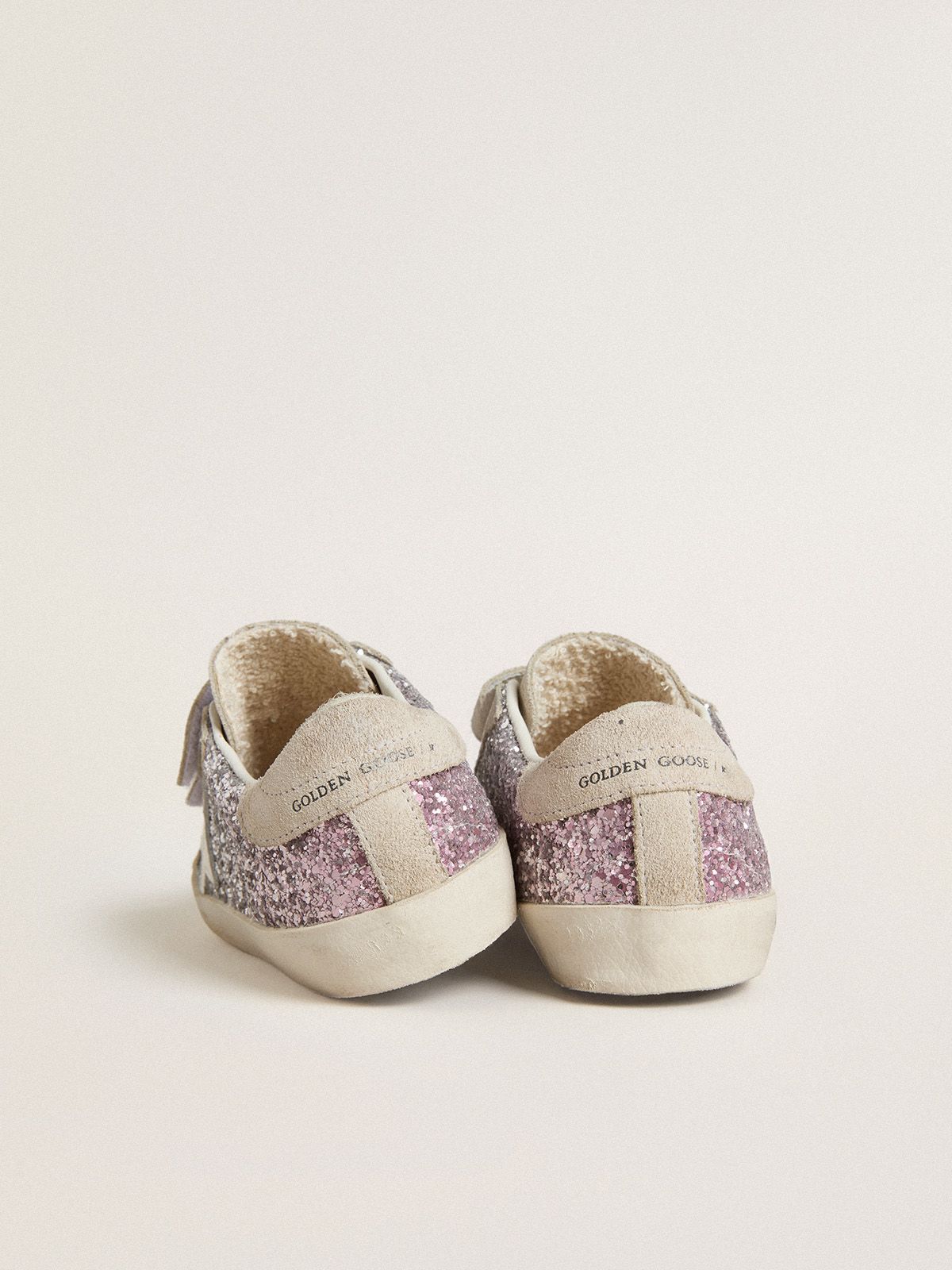 Golden Goose - Young Old School in silver and pink glitter with white leather star in