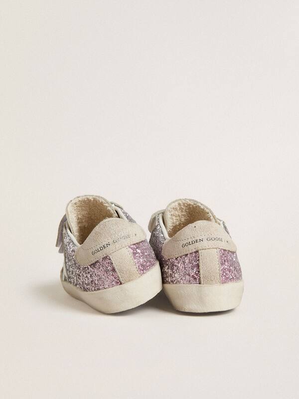 Golden Goose - Young Old School in silver and pink glitter with white leather star in 