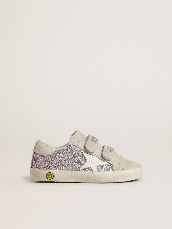 Golden Goose - Young Old School in silver and pink glitter with white leather star in 