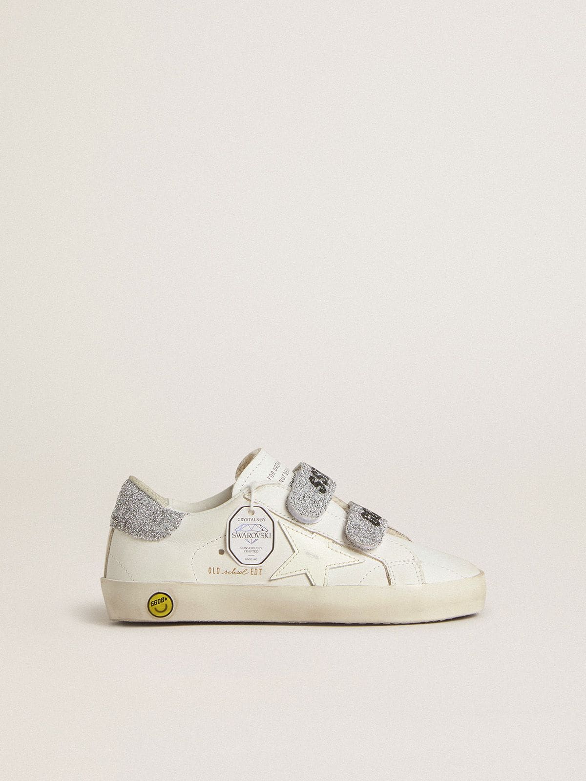 Golden Goose - Young Old School in white leather with silver Swarovski crystal heel tab and straps in 