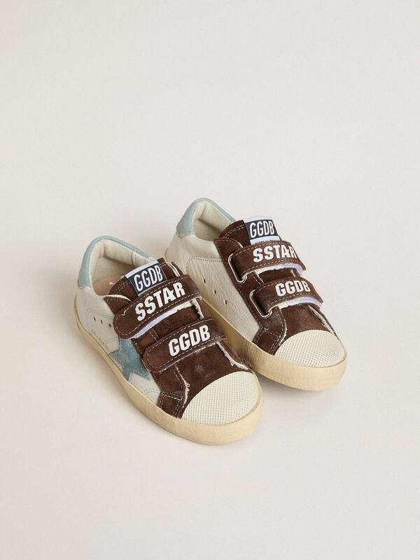 Golden Goose - Old School Young in nappa with light blue suede star and brown suede inserts in 