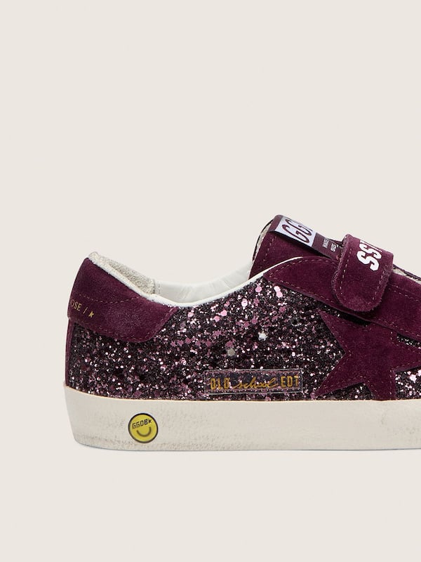 Golden Goose - Young Old School in burgundy glitter with burgundy suede star and heel tab in 