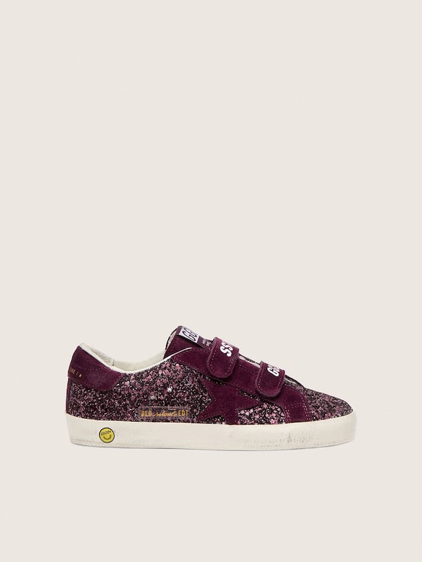 Golden Goose - Young Old School in burgundy glitter with burgundy suede star and heel tab in 