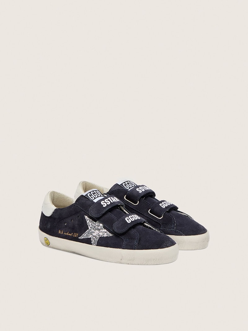 Golden Goose - Old School Young de ante azul con estrella con purpurina plateada y refuerzo del tal&oacute;n de piel blanca in 