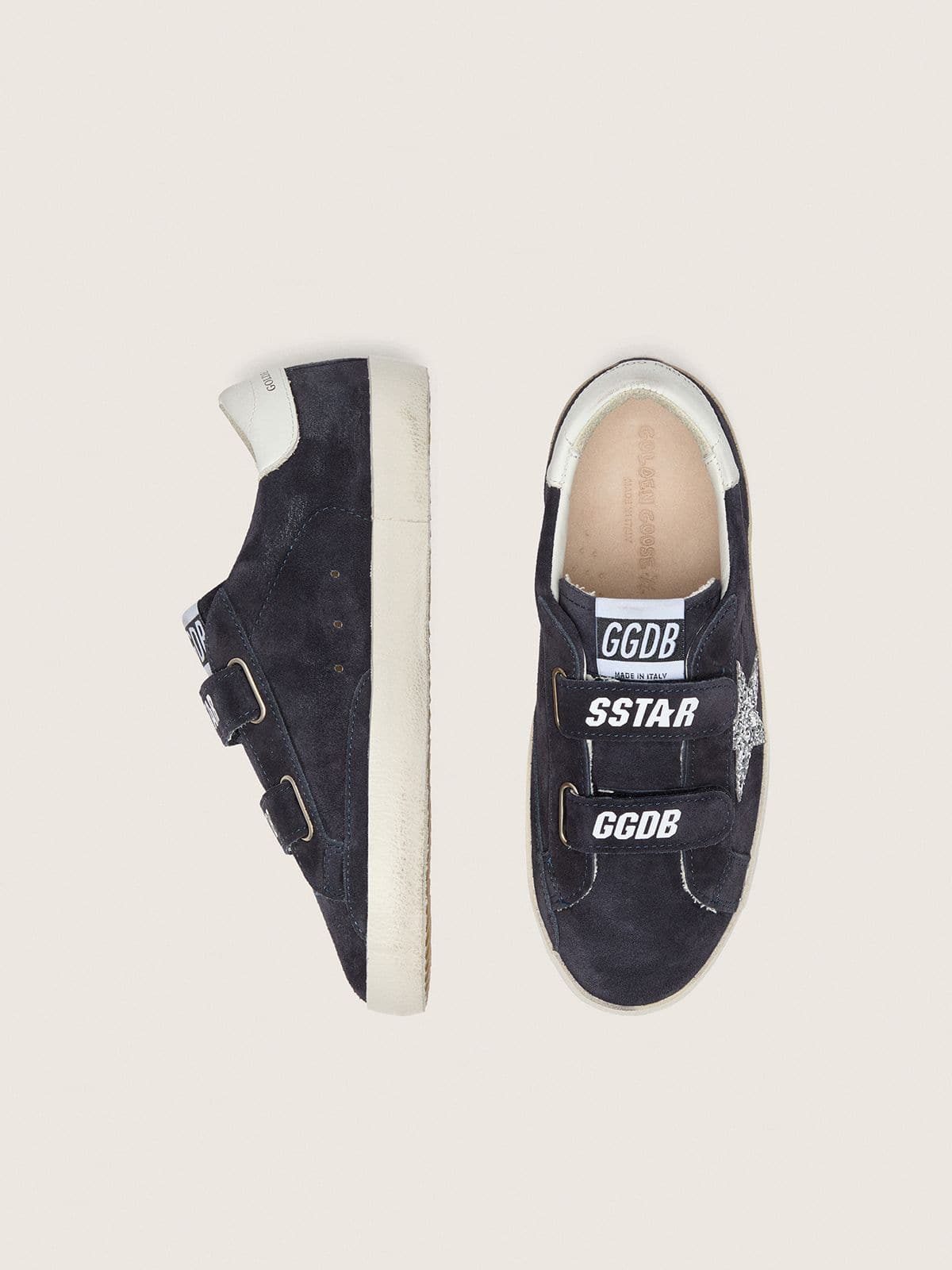 Golden Goose - Young Old School in blue suede with silver glitter star and white leather heel tab in 