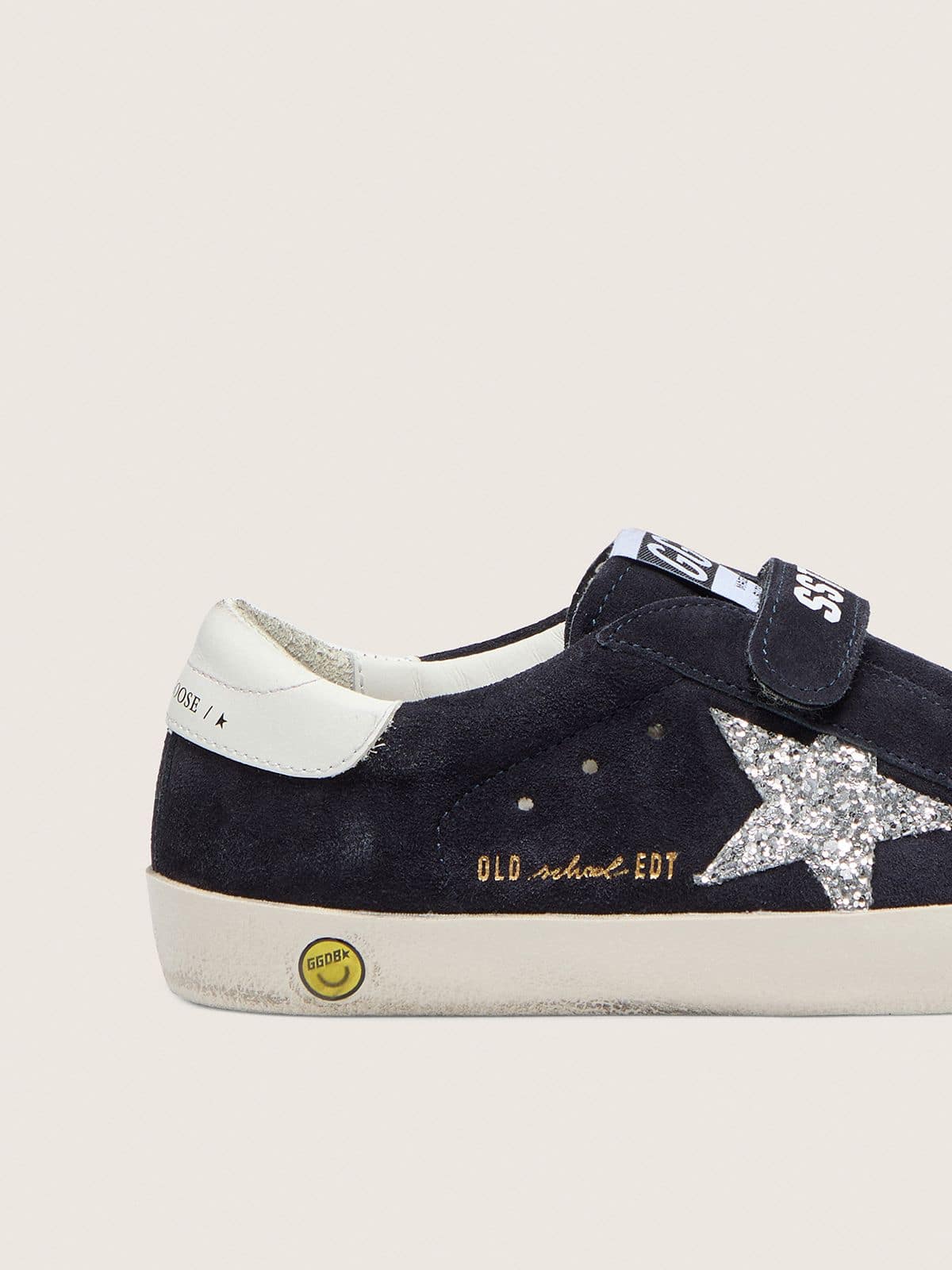 Golden Goose - Young Old School in blue suede with silver glitter star and white leather heel tab in 