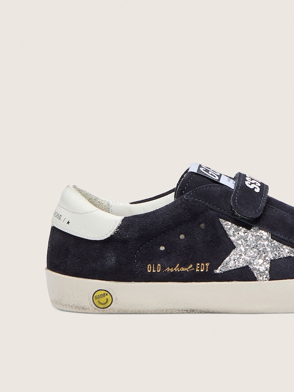 Golden Goose - Old School Young in suede blu con stella in glitter argento e talloncino in pelle bianca in 