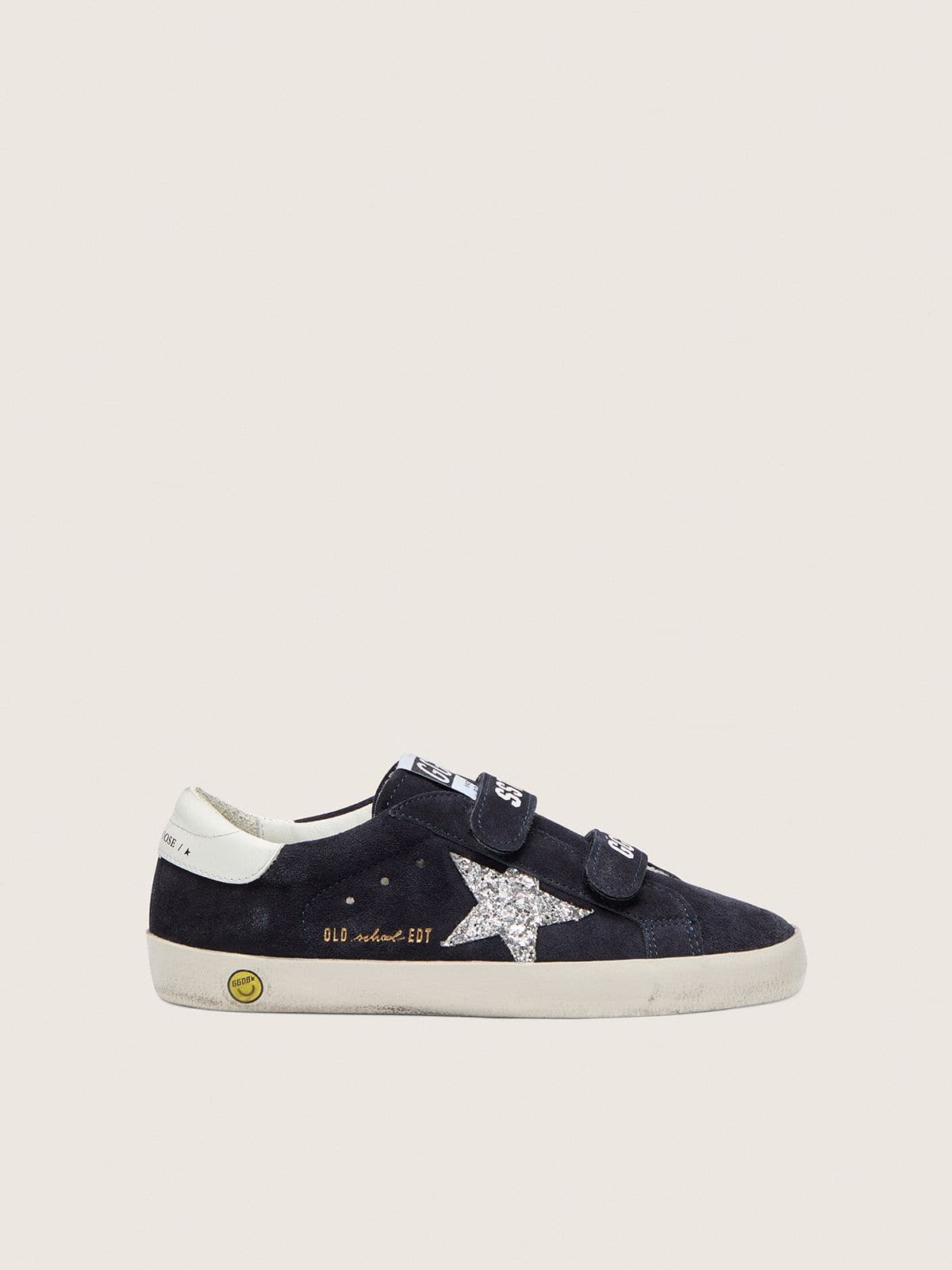 Golden Goose - Young Old School in blue suede with silver glitter star and white leather heel tab in 