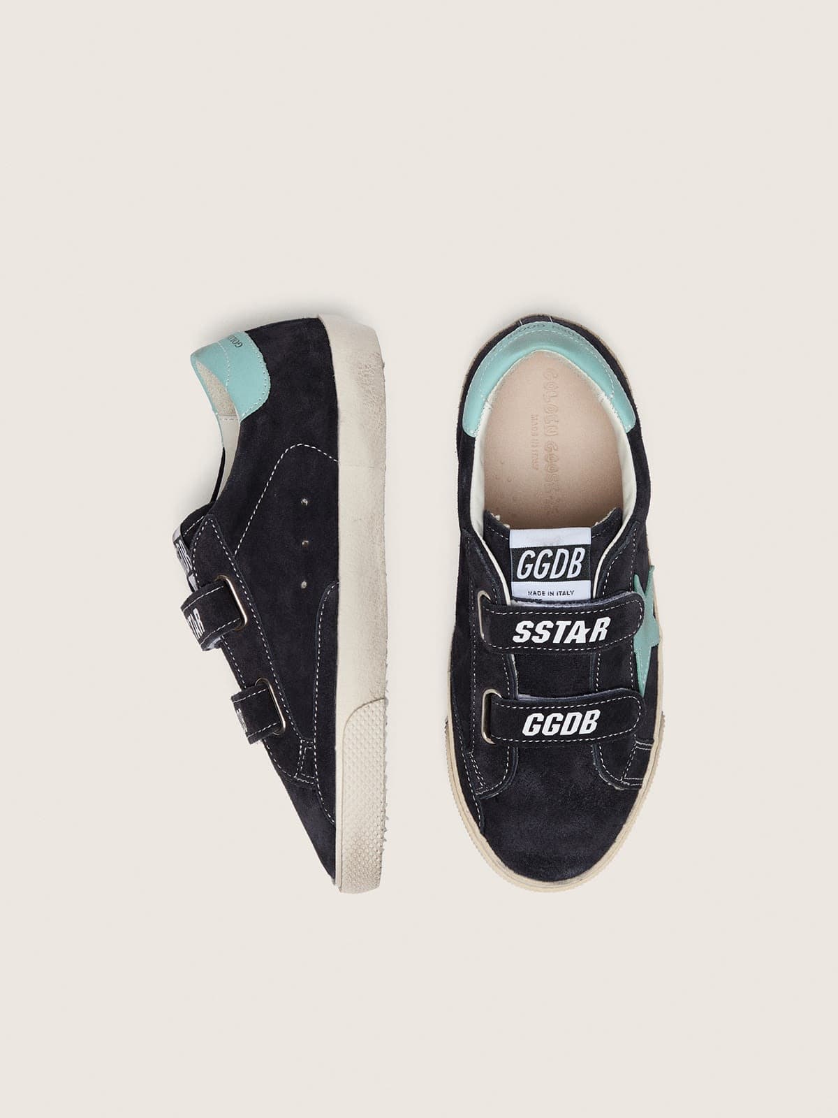 Golden Goose - Young Old School in dark blue suede with turquoise leather star in 