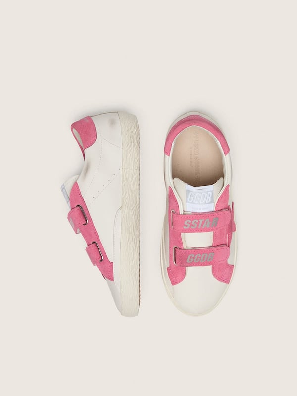 Golden Goose - Young Old School in cream leather with pink suede star and inserts in 