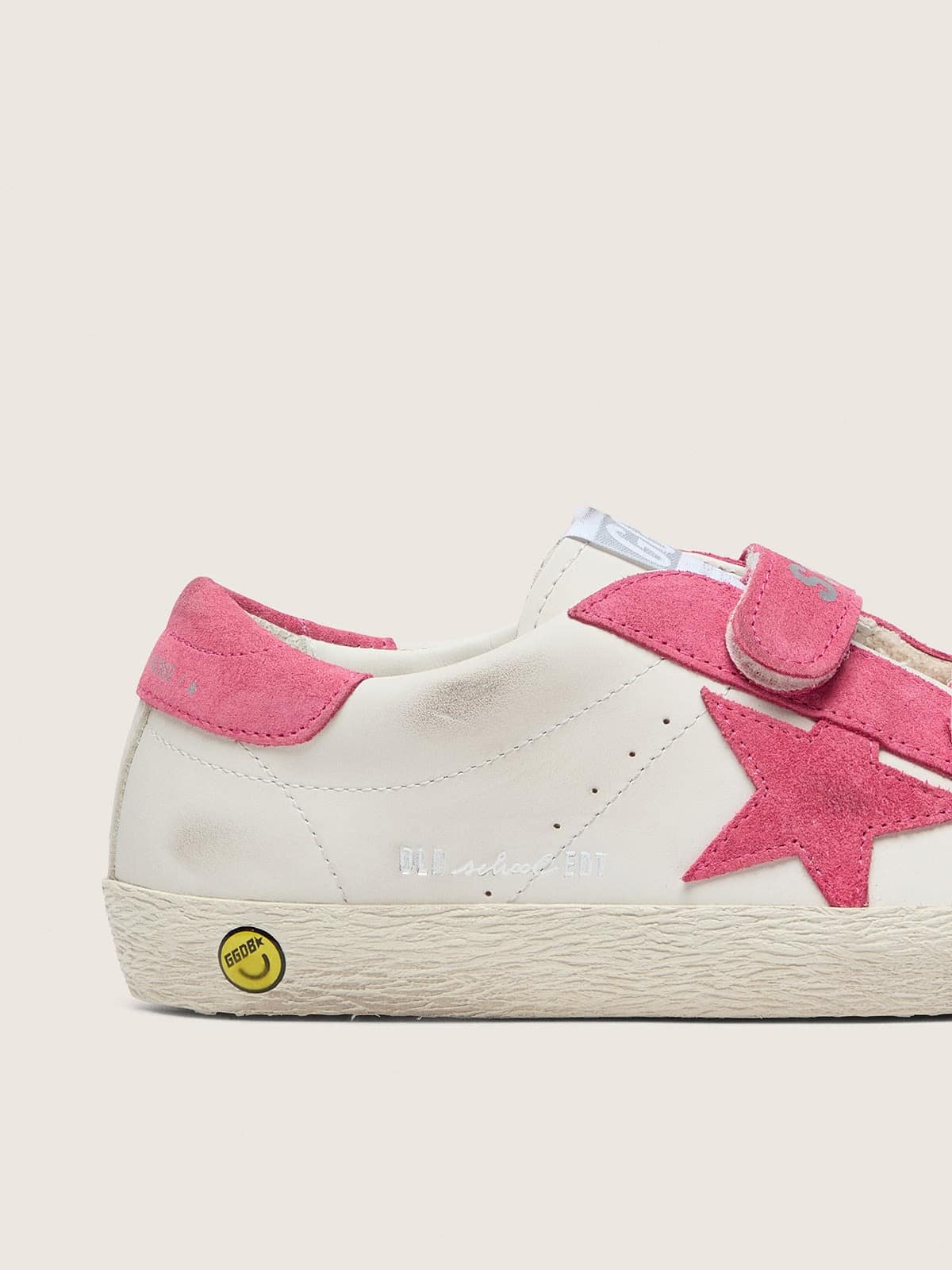 Golden Goose - Old School young de couro creme com estrela e inser&ccedil;&otilde;es de suede rosa in 