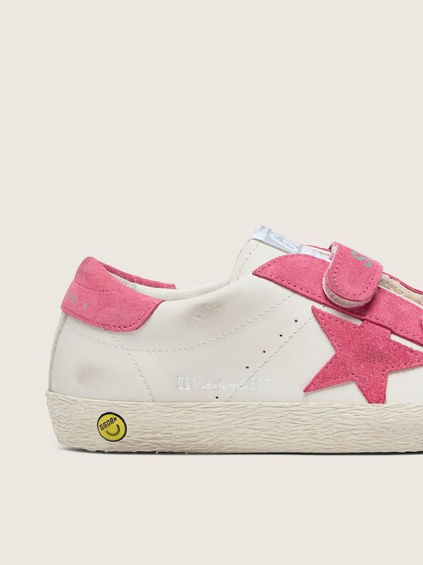 Golden Goose - Young Old School in cream leather with pink suede star and inserts in 