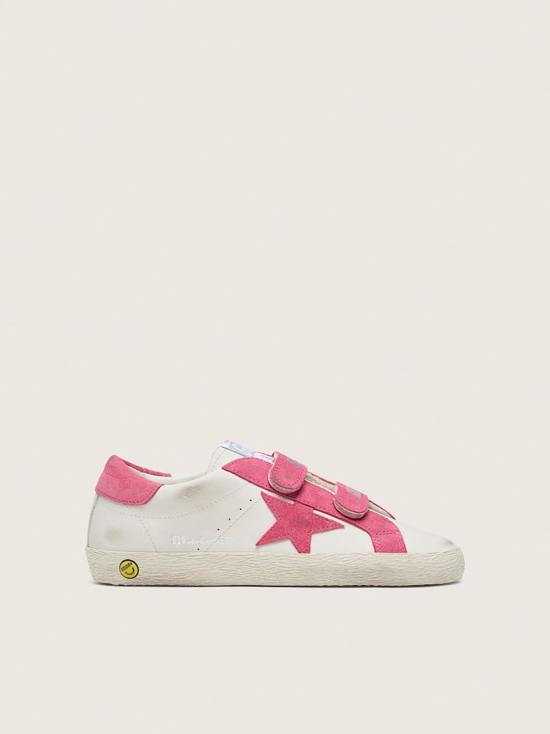 Young Old School in cream leather with pink suede star and inserts