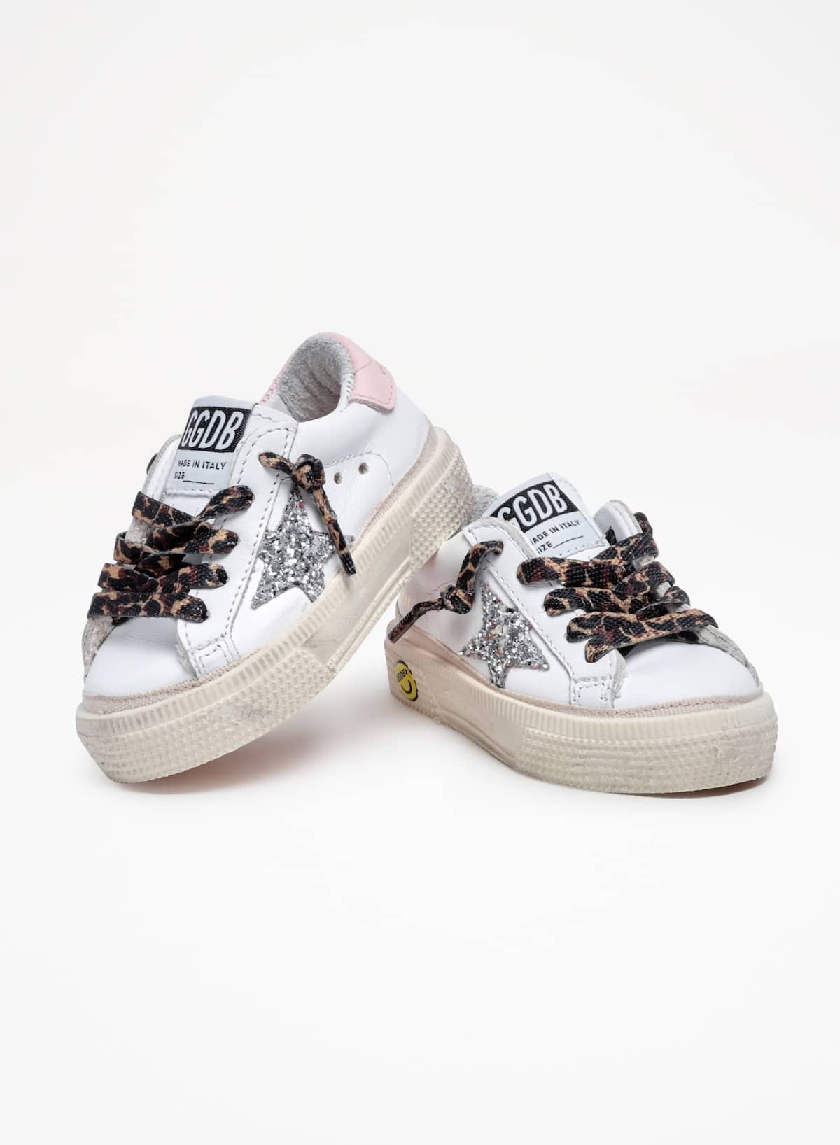 Golden Goose - May sneakers with silver glitter star and pink leather heel tab in 