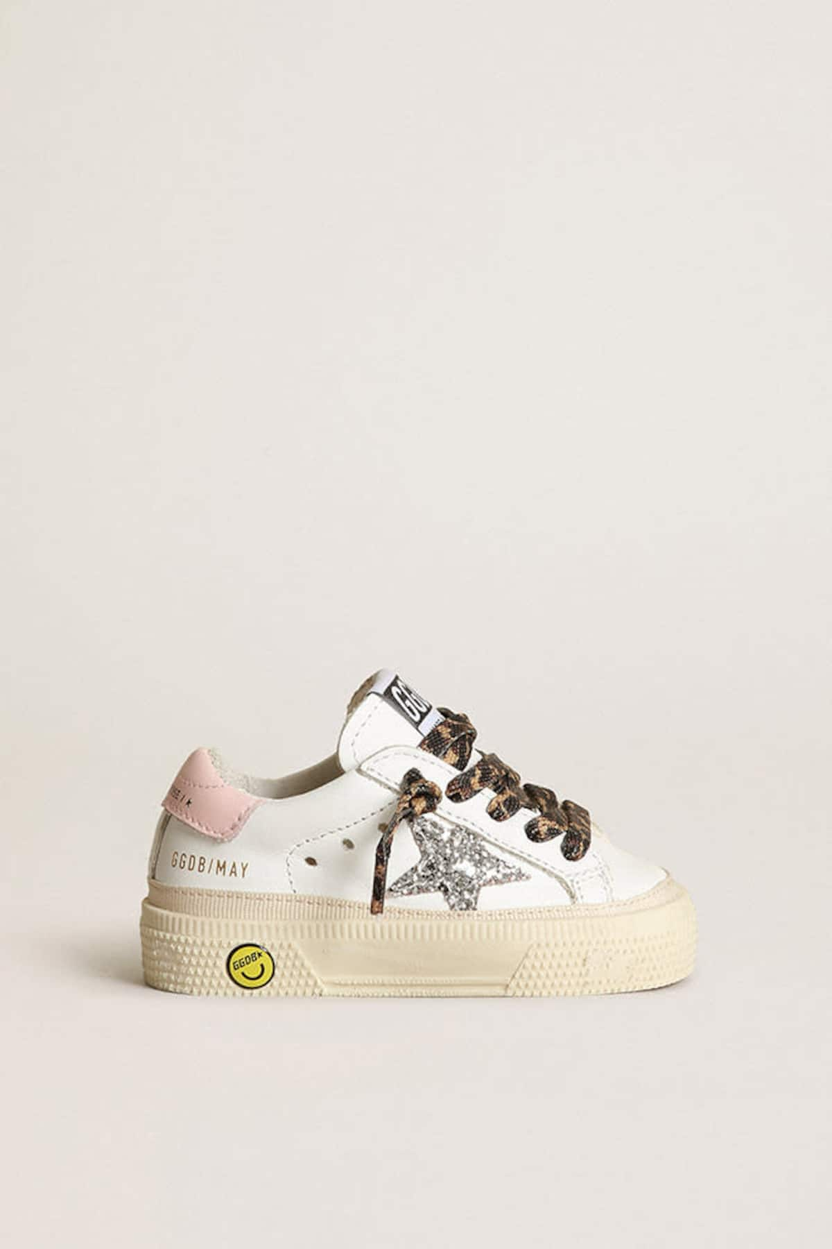 Golden Goose - May con stella in glitter argento e talloncino in pelle rosa in 