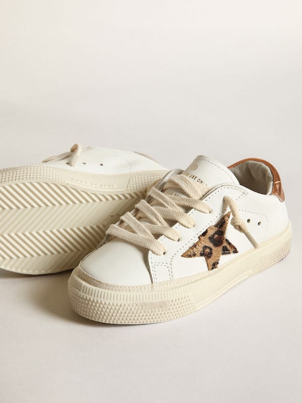 Golden Goose - Young May with leopard print pony skin star and copper-colored heel in 