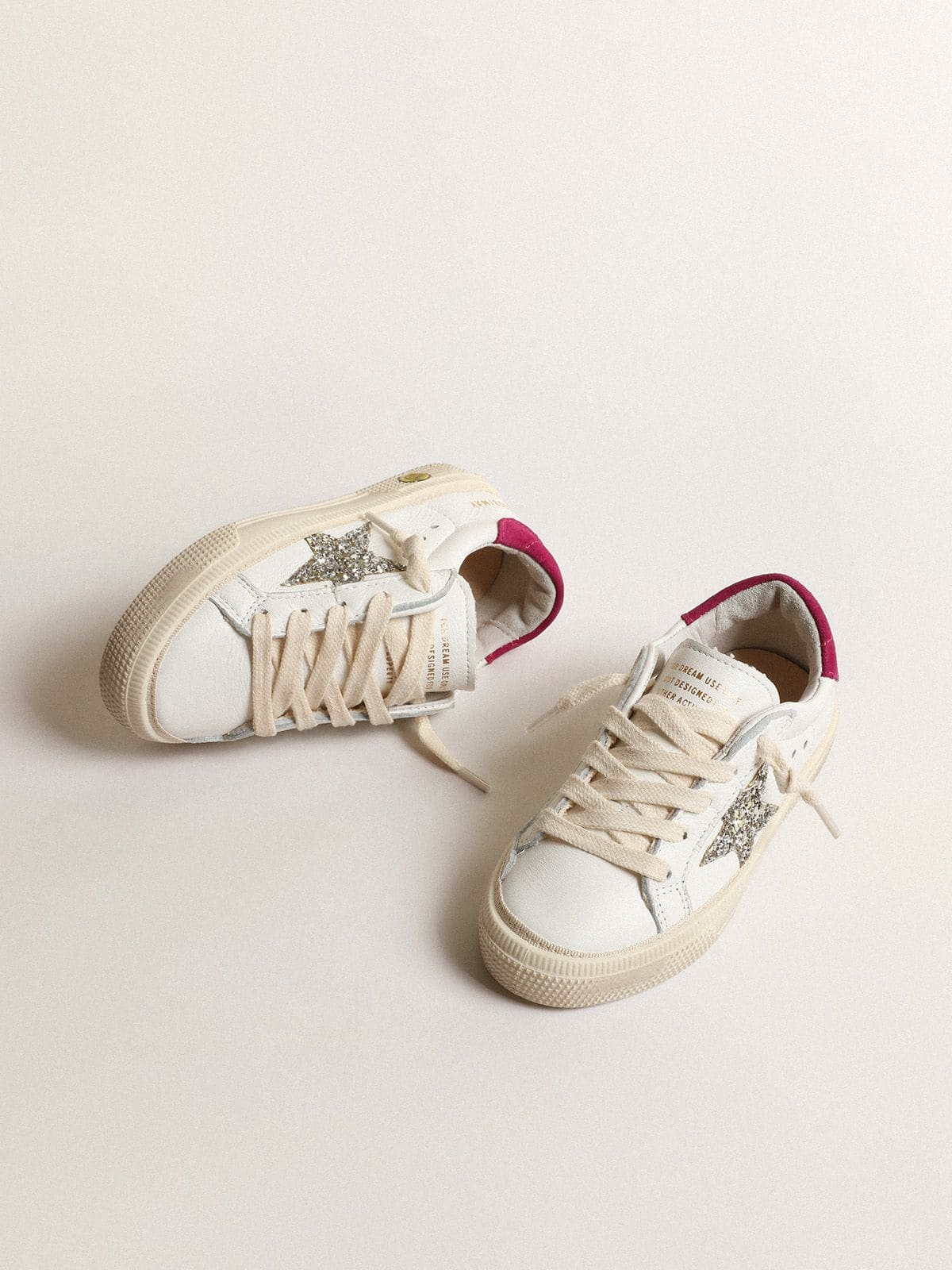 Golden Goose - May Young in nappa leather with platinum glitter star and magenta heel tab in 