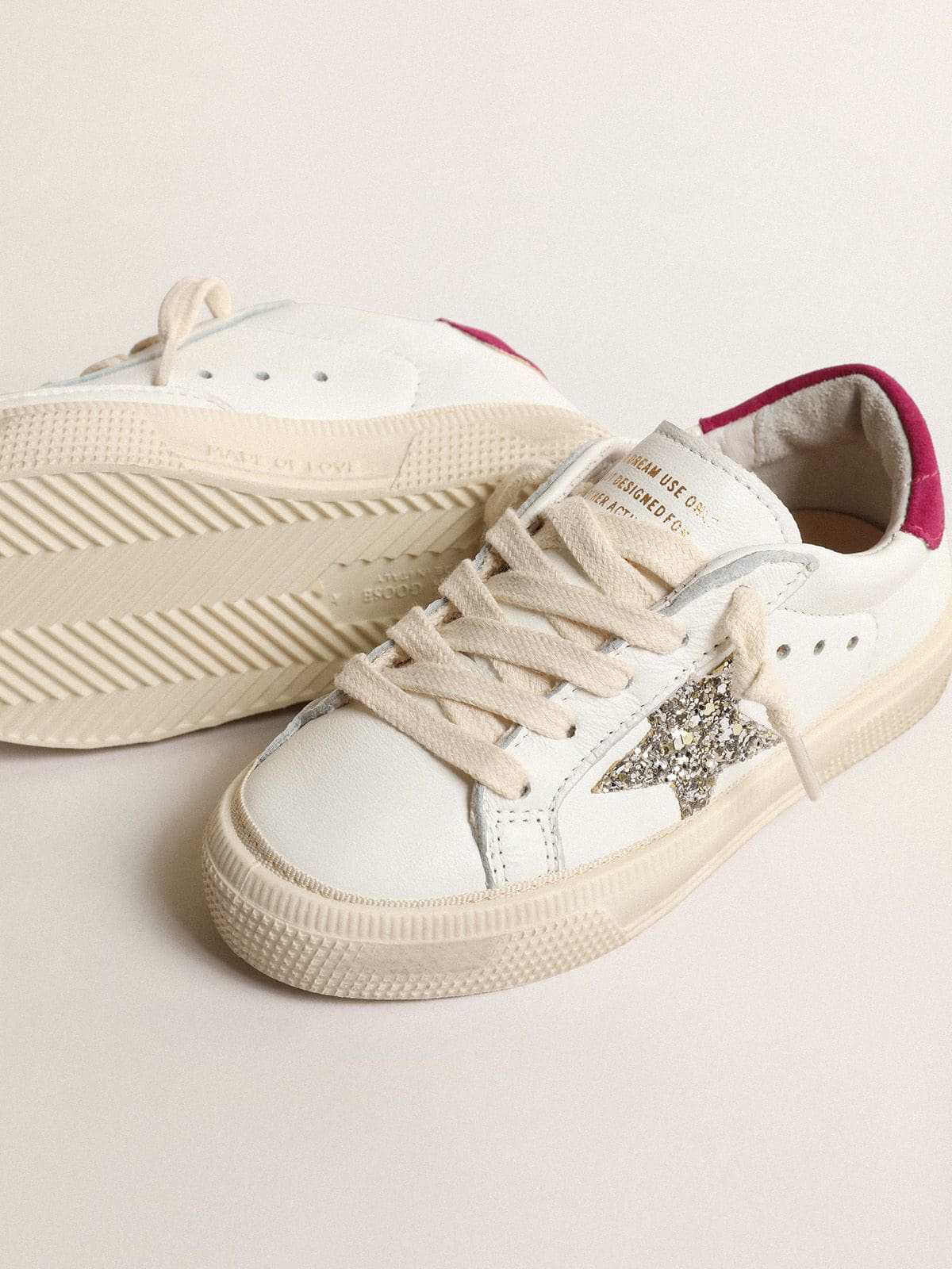 Golden Goose - May Young in nappa leather with platinum glitter star and magenta heel tab in 