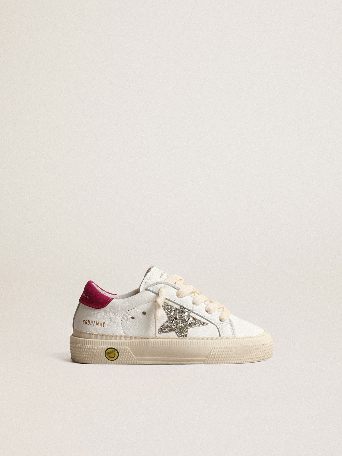 Golden Goose - May Young in nappa leather with platinum glitter star and magenta heel tab in 