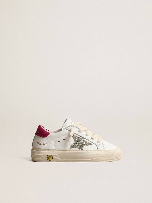 Golden Goose - May Young in nappa leather with platinum glitter star and magenta heel tab in 