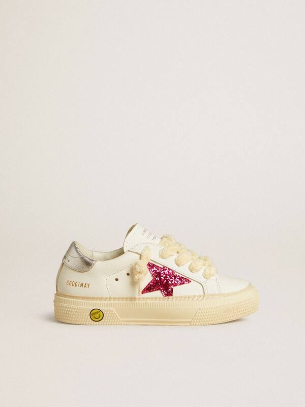 Golden Goose - May Young with fuchsia glitter star and metallic leather heel tab in 