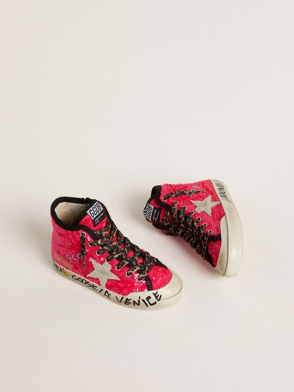 Golden Goose - Young Francy in sequins with ice-gray suede star and animal-print laces in 
