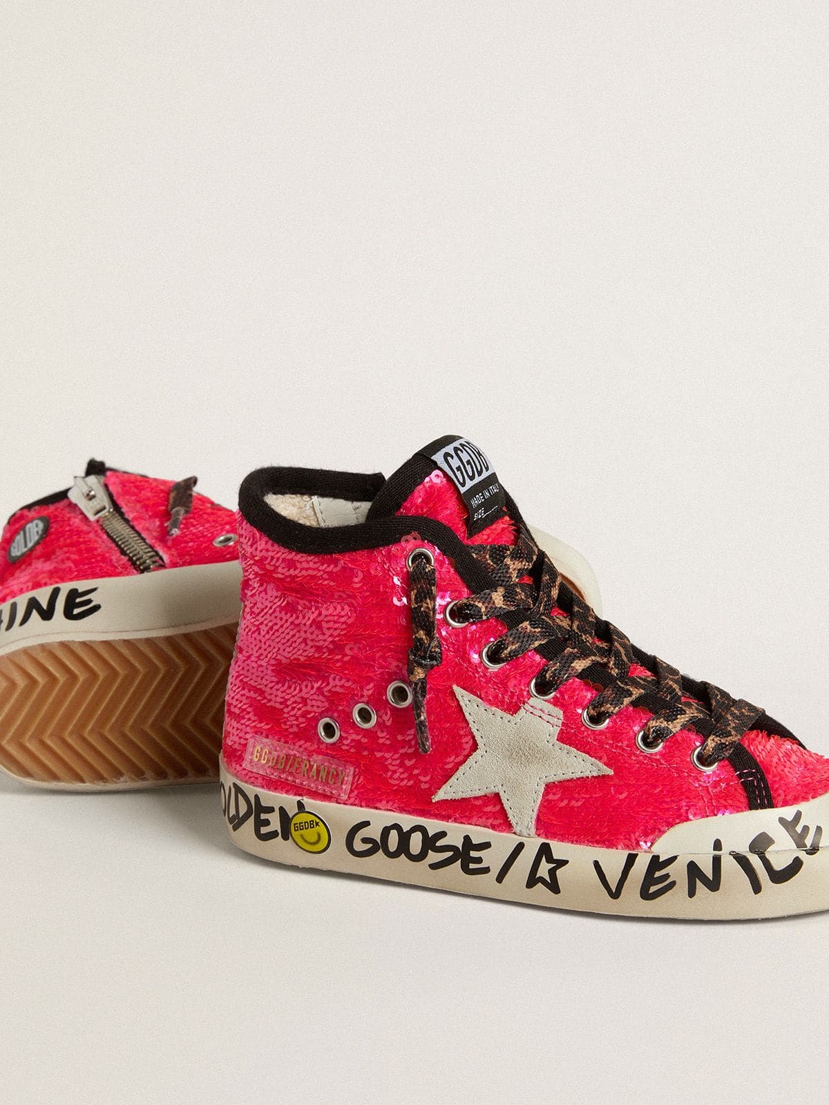 Golden Goose - Francy Young in paillettes con stella in suede ghiaccio e lacci animalier in 