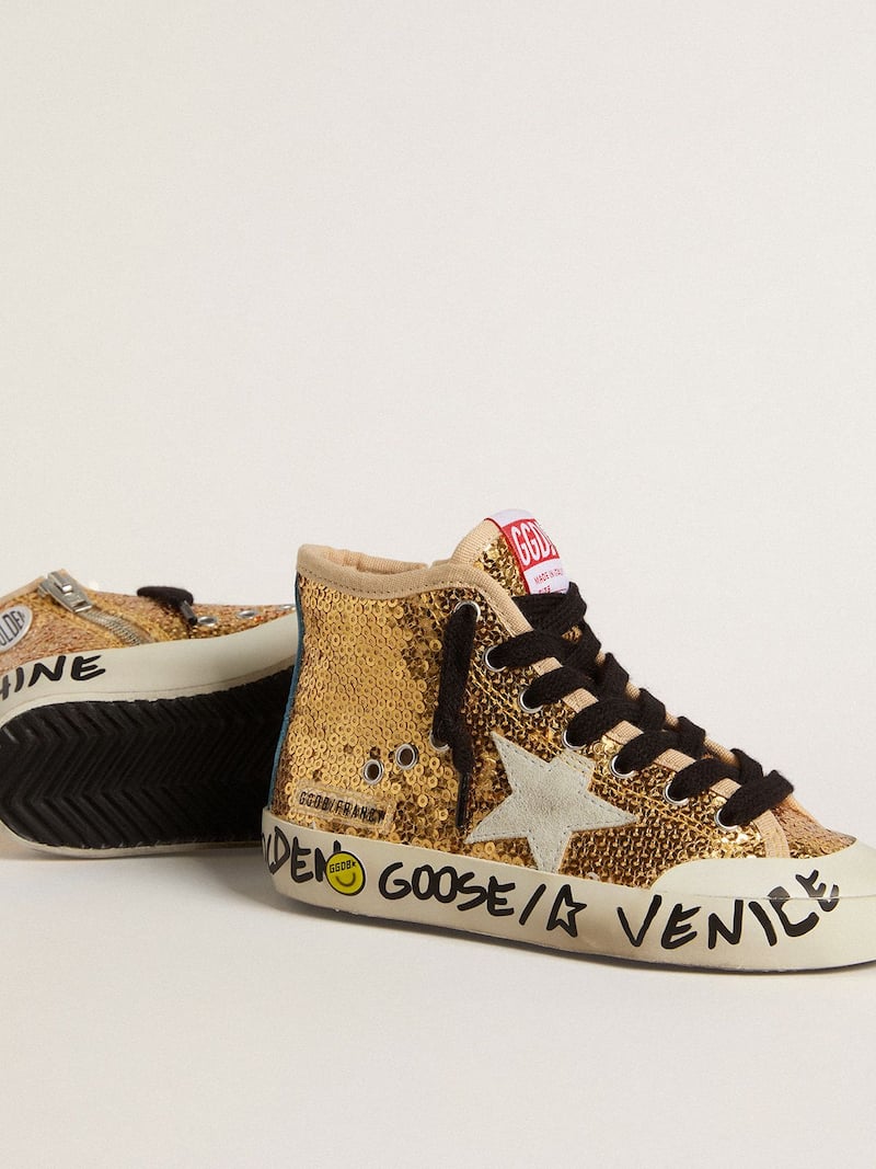 Golden Goose - Francy Penstar Young de lantejoulas douradas com estrela de suede gelo in 