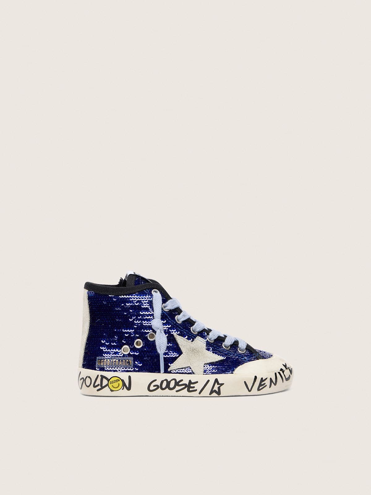 Golden Goose - Francy Penstar Young aus blauen Pailletten mit wei&szlig;em Suedestern in 