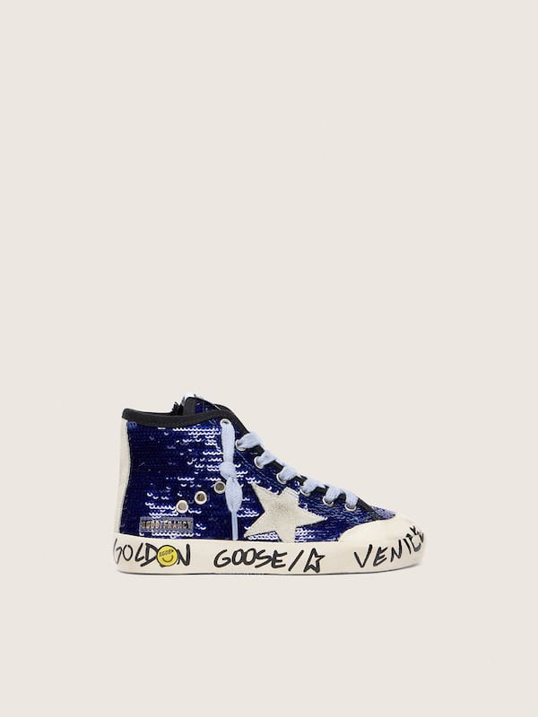 Golden Goose - Young Francy Penstar in blue sequins with white suede star in 