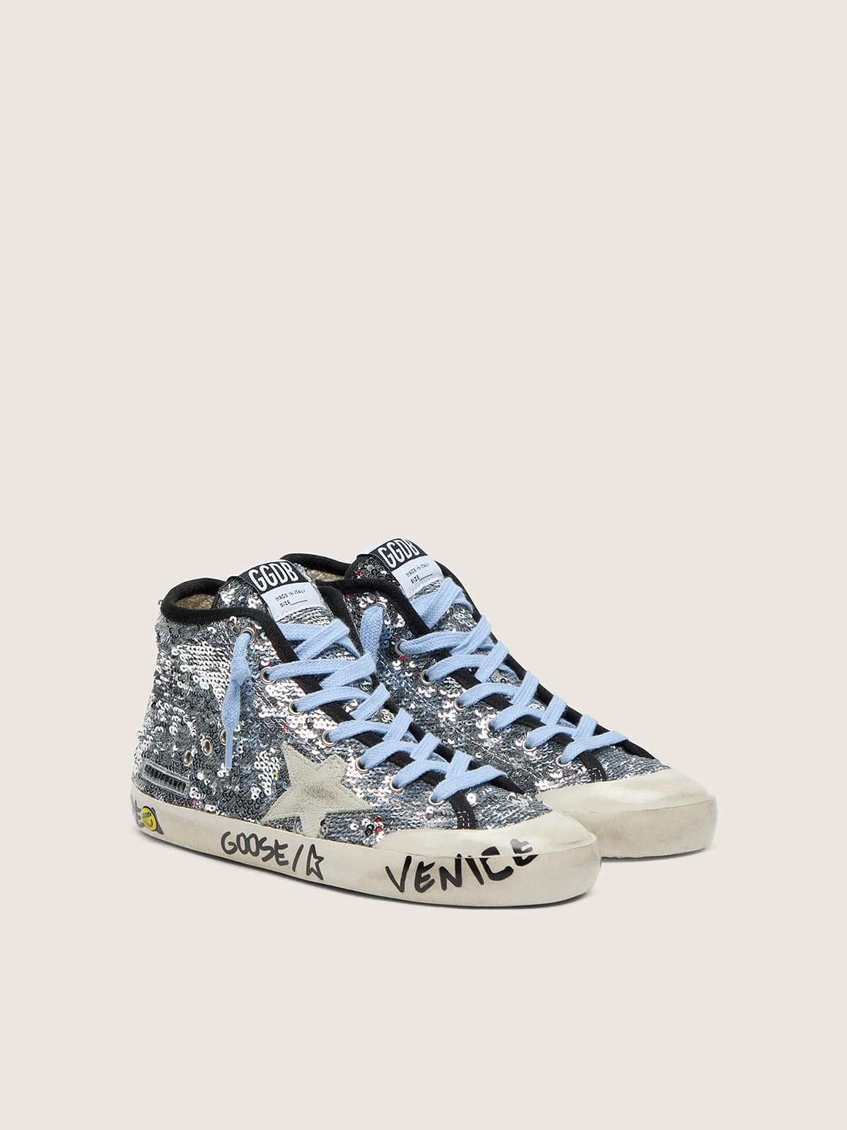 Golden Goose - Young Francy in silver sequins with ice-gray suede star in 