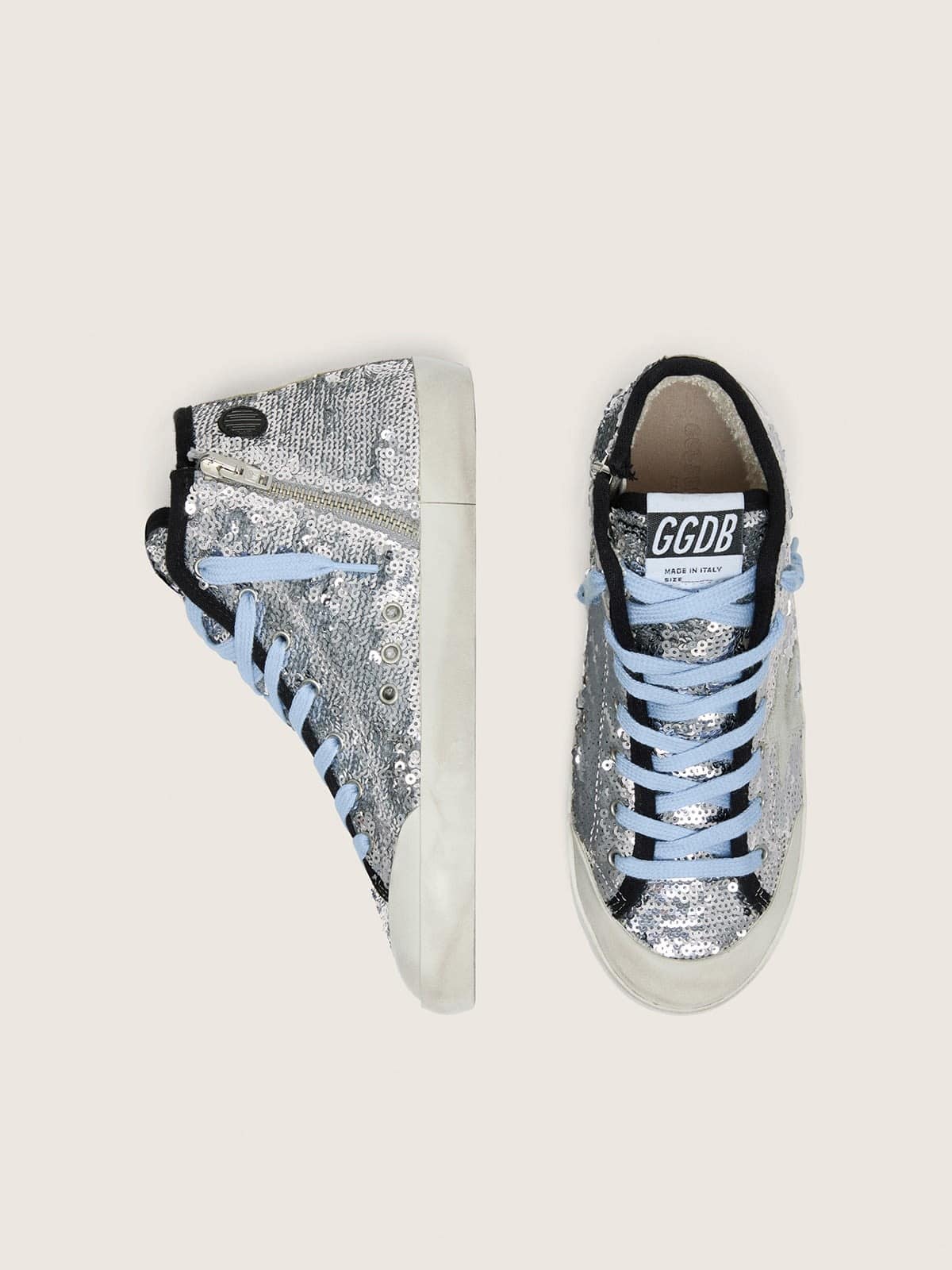 Golden Goose - Young Francy in silver sequins with ice-gray suede star in 