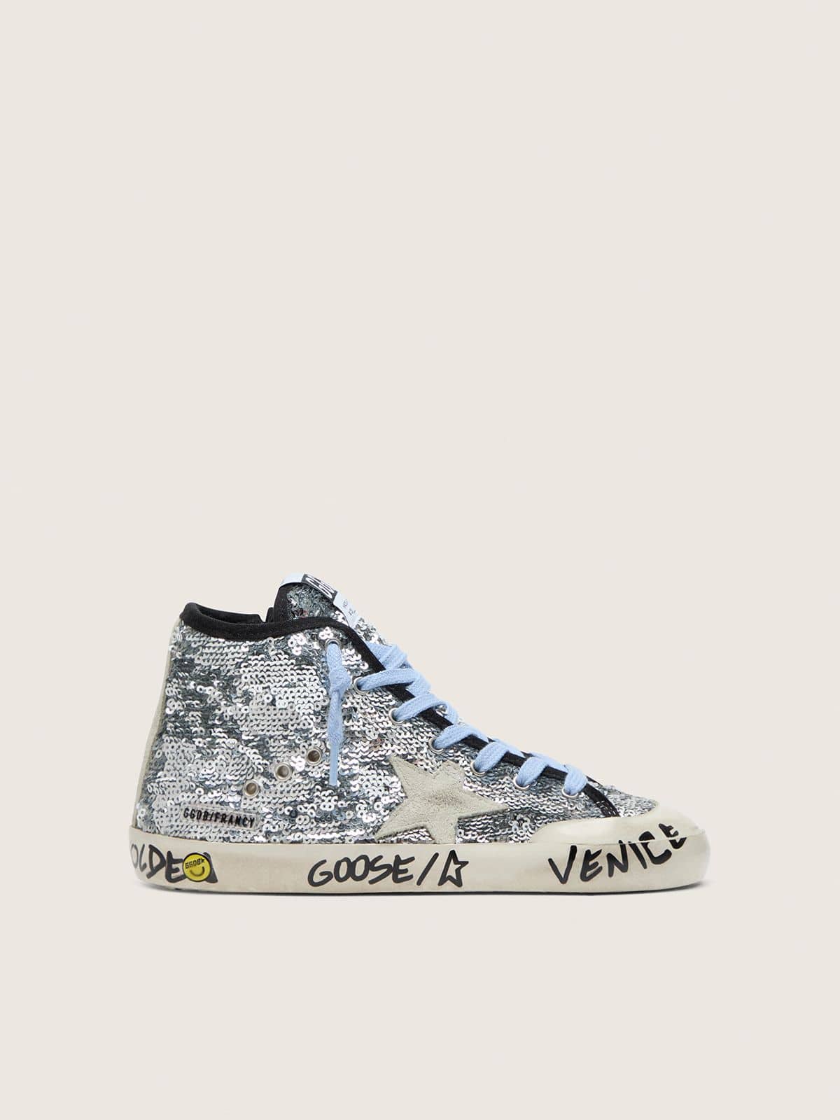 Golden Goose - Young Francy in silver sequins with ice-gray suede star in 