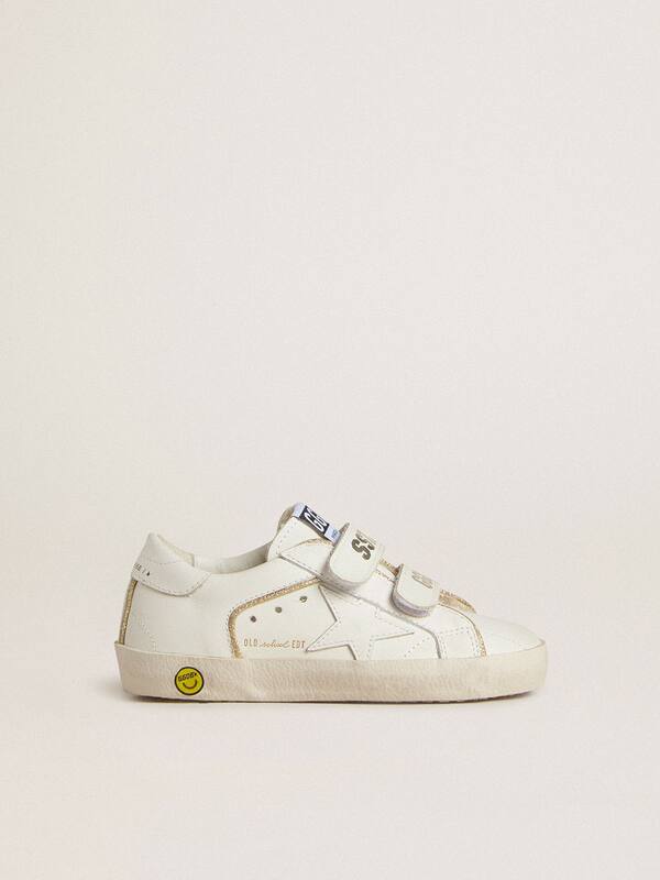 Golden Goose - Young Old School in white leather with gold details in 