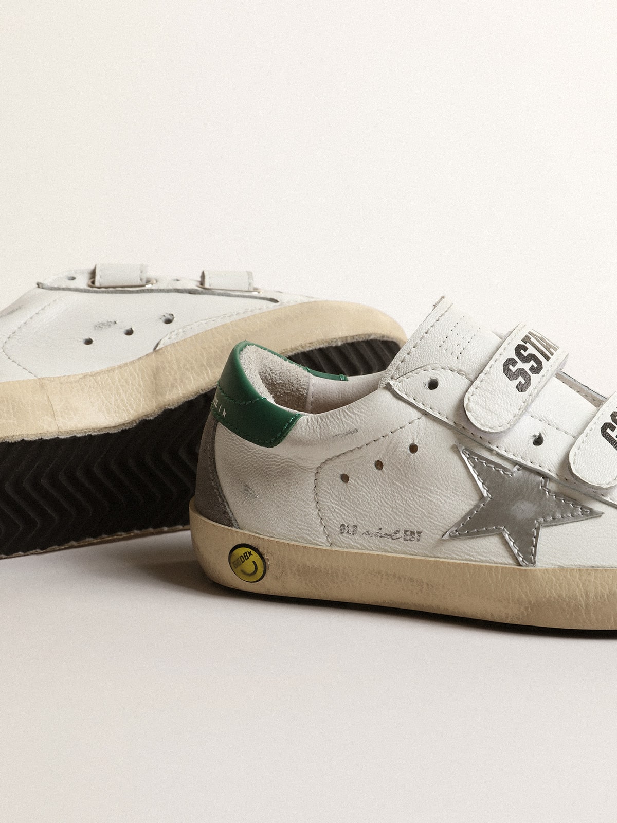 Golden Goose - Old School Young con estrella de piel laminada y refuerzo del talón verde in 