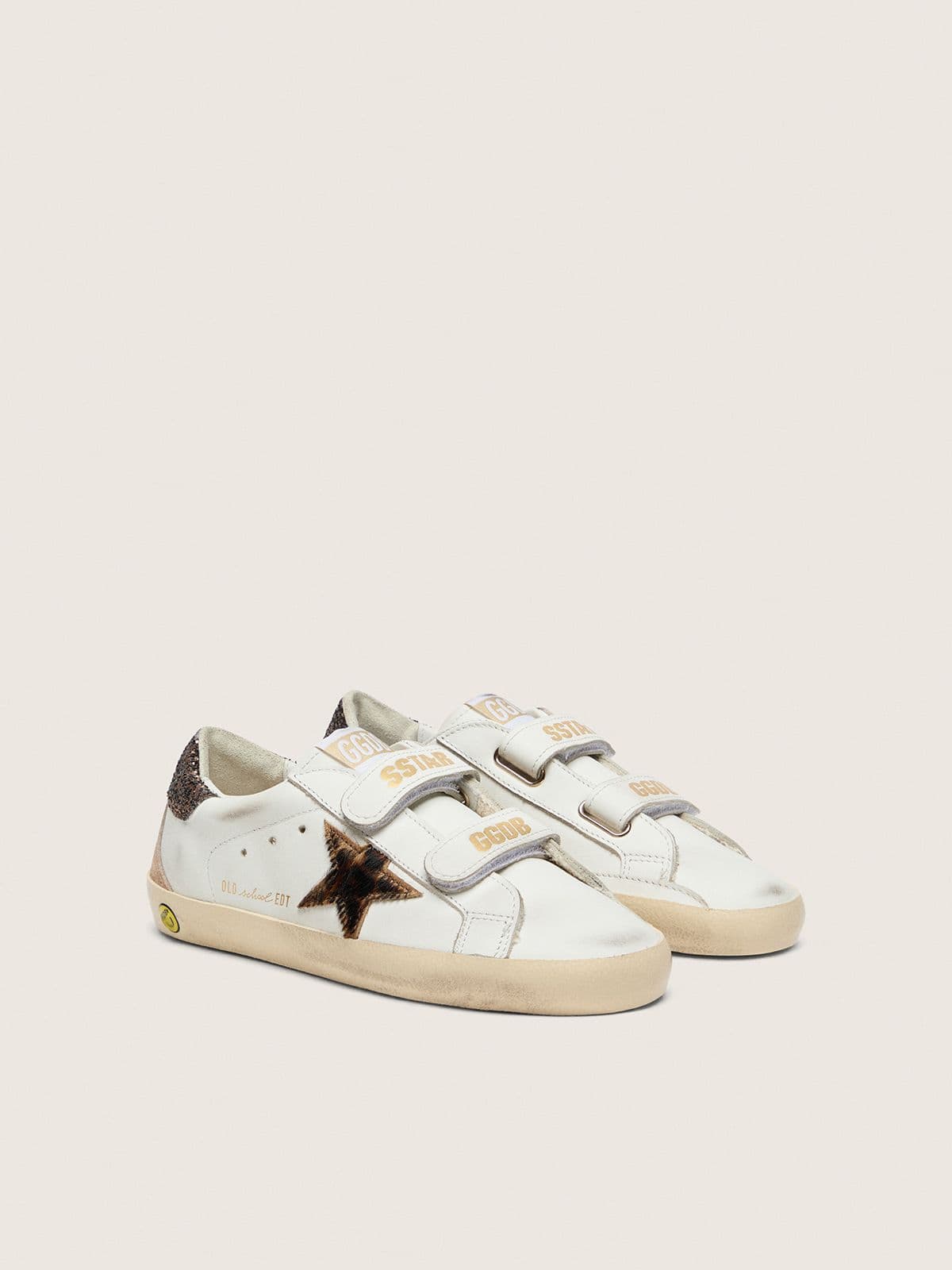 Golden Goose - Young Old School in white leather with leopard pony skin star in 
